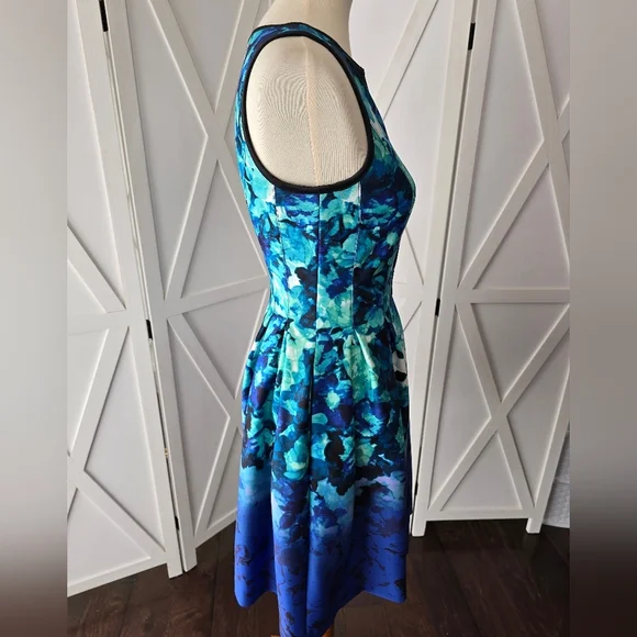 Vince Camuto Bold Blue Ombré Floral Sleeveless Dress - Picture 3 of 8